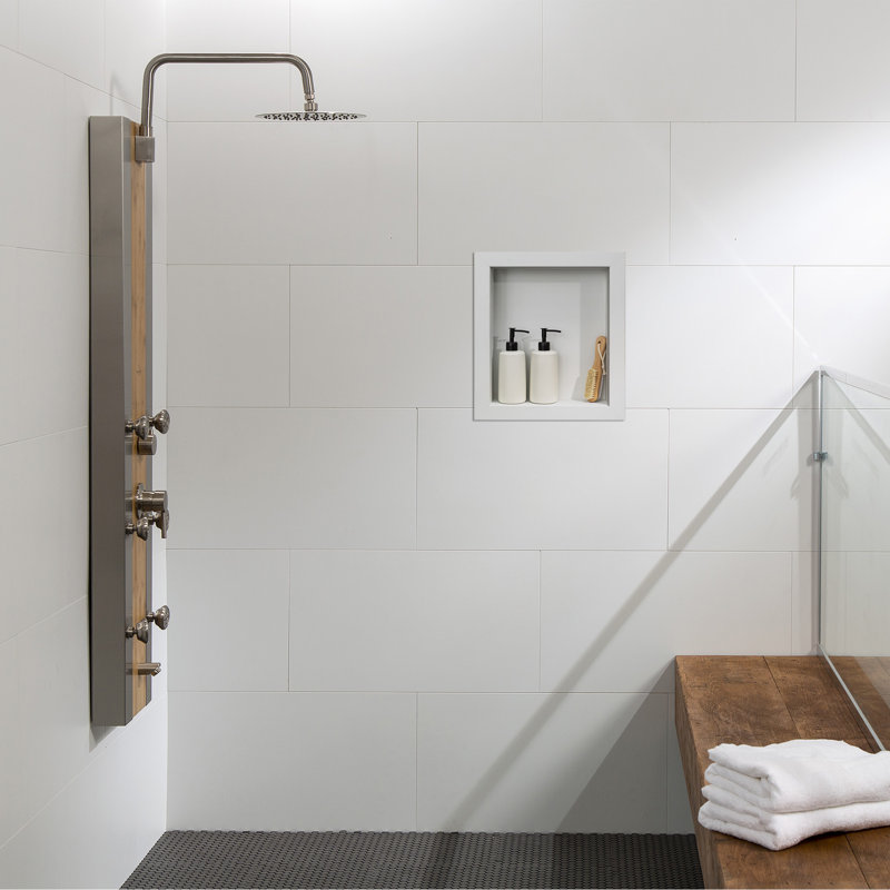 Palisade 17.5 in. x 15.5 in. Vinyl Waterproof Shower Niche Insert, Dusty Pearl