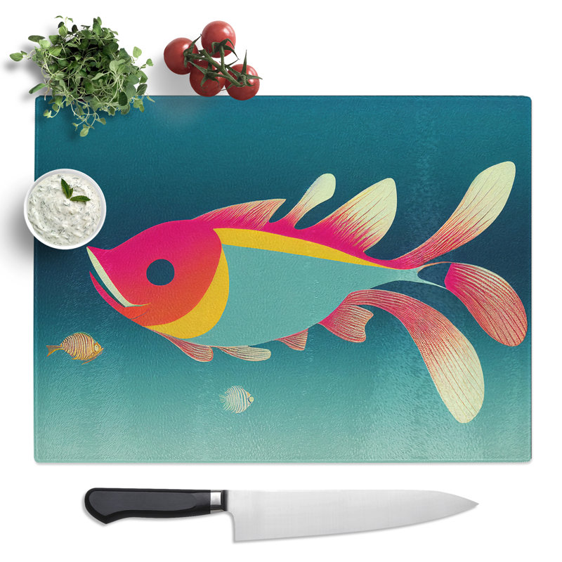 Animated Fish Abstract  Glass Chopping Board