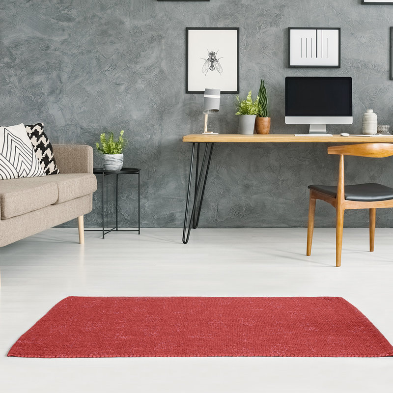 Tapis rouge/zone blanche fait main, Rectangle 5 pi x 7 pi