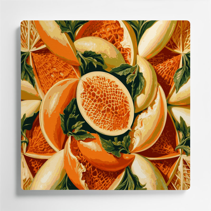 Fruit, melon persan brun, art mural en métal, H 8 po x l 8 po