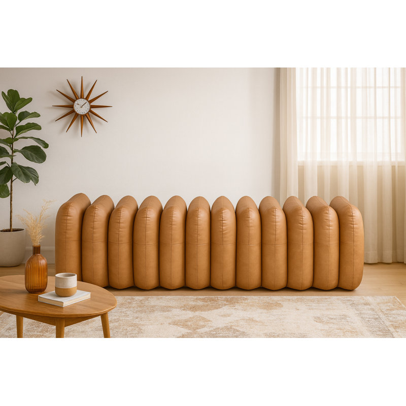 Banc en cuir Atticus, Cuir cognac végétalien