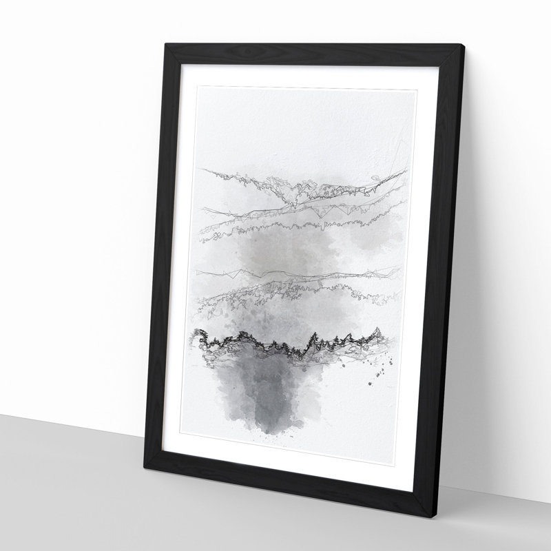 Mountain Behind the Forest Layers 1 Piece Single Picture Frame Painting on MDF, 87cm H x 62cm W x 2cm D, Black Framed