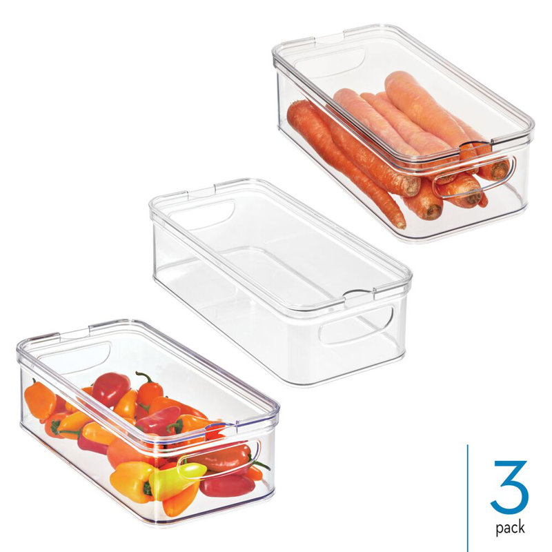 Ensemble de 3 paniers de rangement de réfrigérateur empilables avec couvercle pour produits frais iDesign - transparent