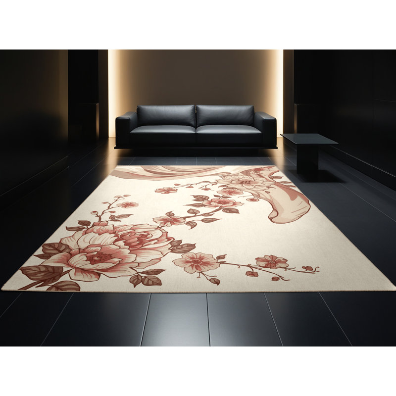 Tapis moelleux moelleux à motif floral beige classique Dormont, 8 x 10