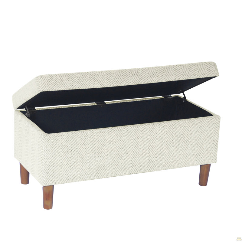 Banc de rangement décoratif Zia, tissu à chevrons crème, brun, 36 po