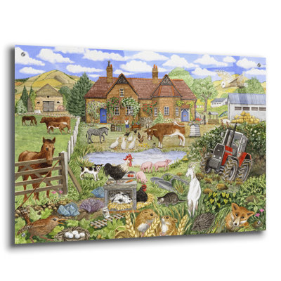Art mural en verre épique «Alphabet Farmyard» par Gale Pitt, 36 po x 24 po