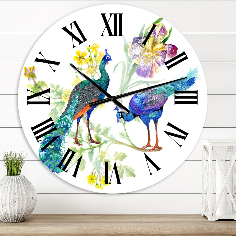 Peacocks and Iris Flowers - Horloge murale traditionnelle, Moyen