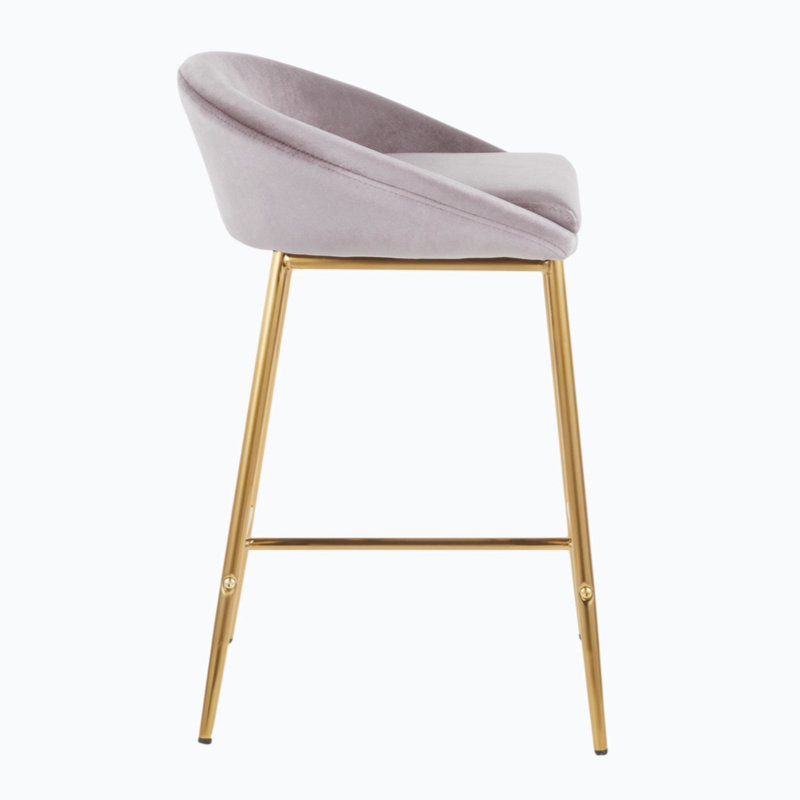 Set of 2 Glam Matisse 26" Silver Velvet Counter Stools with Gold Frame