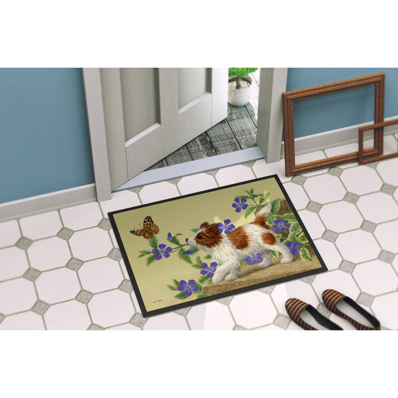 Tapis de porte pour l’extérieur antidérapant anti-dérapant papillon pup, Rectangle 2 pi x 3 pi
