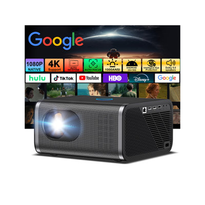Projecteur intelligent d'extérieur natif 1080p, 1000 ANSI, applications intégrées, compatible 4K, mise au point automatique, Wi-Fi et Bluetooth, idéal pour le cinéma maison et le camping.