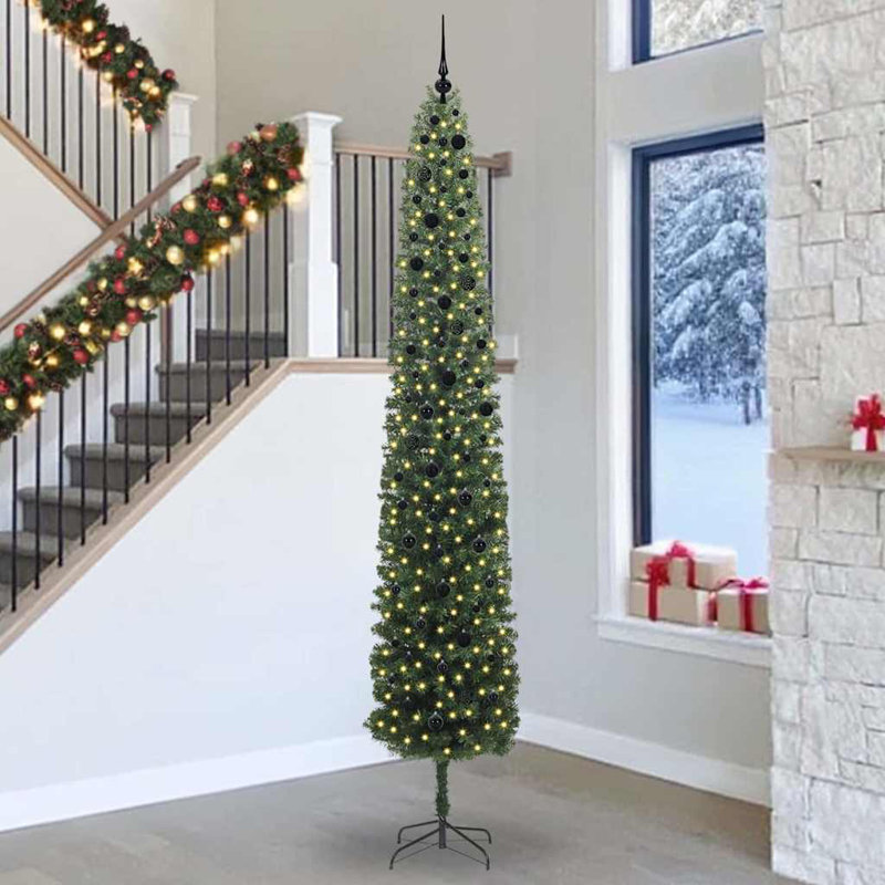 Artificial Christmas Tree with 300 LEDs with Stand, Black, 9.84' H