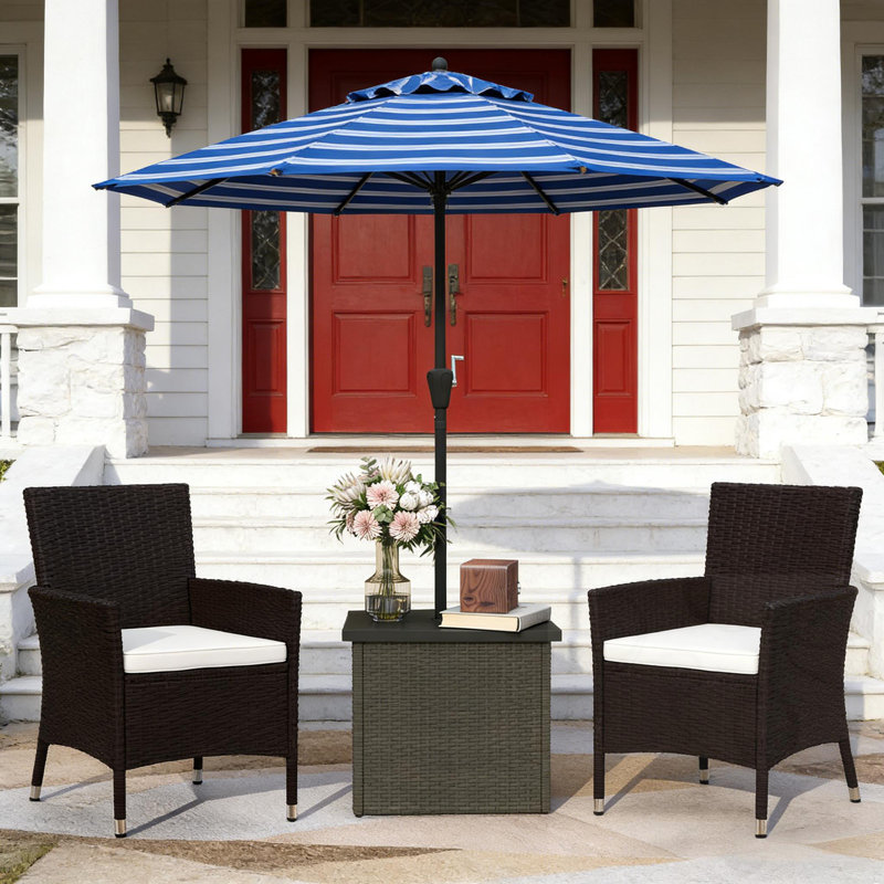 Wicker Side Table With Umbrella Hole, Brown Mix
