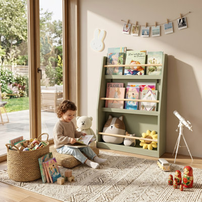 Bibliothèque pour enfant à 3 niveaux pour bibliothèque pour tout-petits, étagère à livres, vert