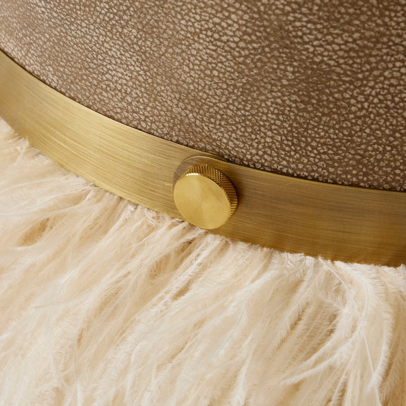Leather Ostrich Fluff Pouf, Taupe/Cream