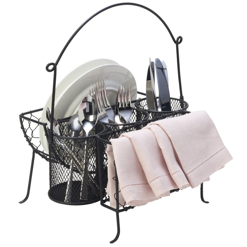 Black Stainless Steel Multi-Compartment Condiment Caddy