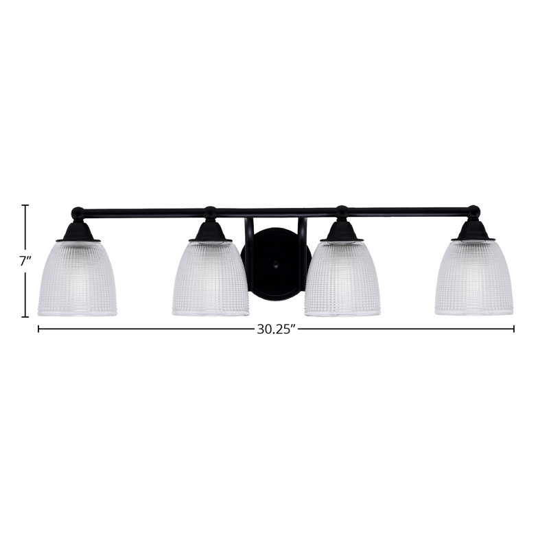 Paramount 4 Light Bath Bar Shown In Matte Black Finish With 5" Clear Ribbed Glass
