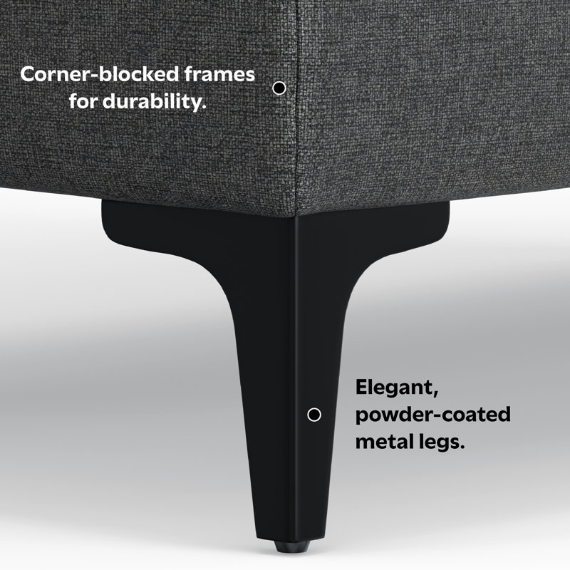 Ava Pebble Grey Upholstered Ottoman with Metal Legs