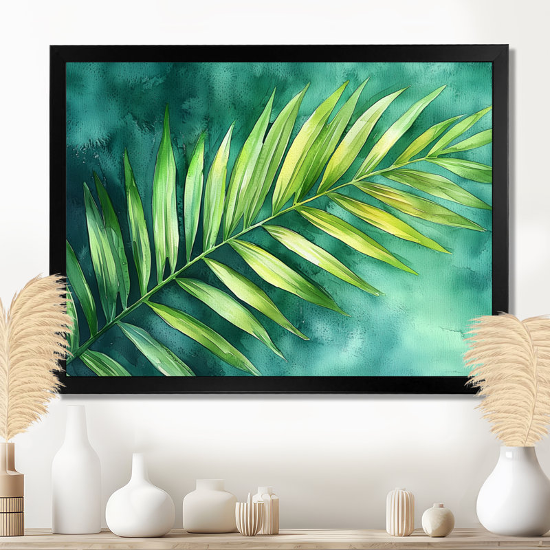Conchur Green Tropical Palms IV - Art mural de palmiers et palmiers pour le salon, H 34 po x l 44 po, Noir, Floater Framed
