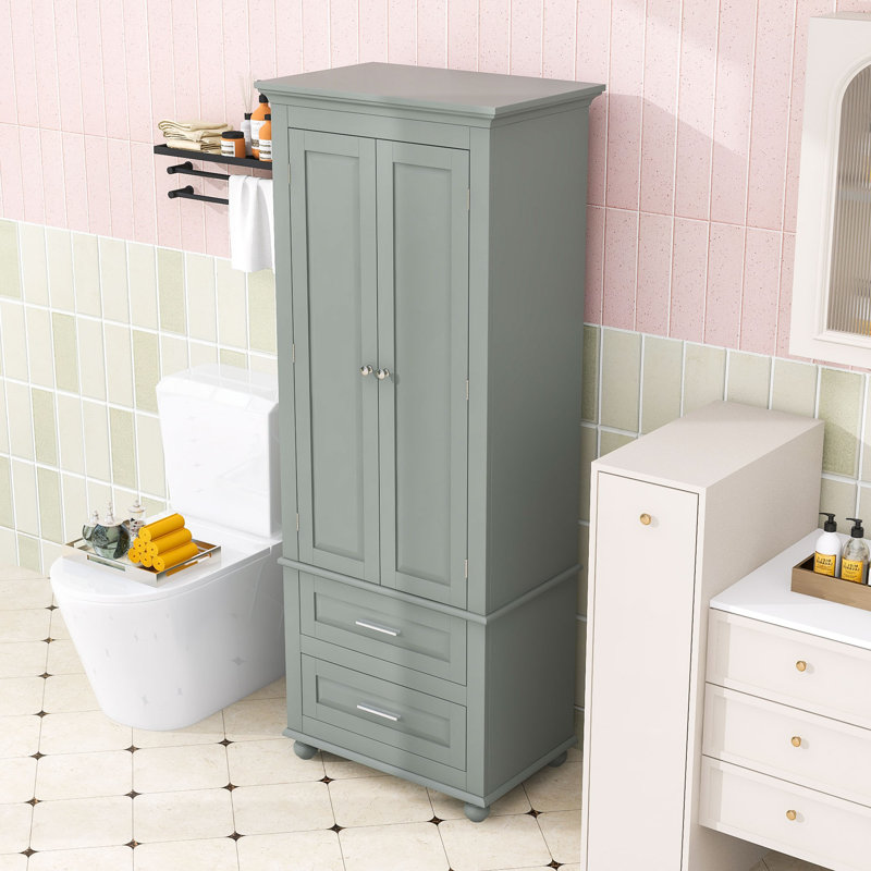 Armoire de rangement moderne avec tablette réglable, 2 tiroirs et conception anti-basculement, Gris