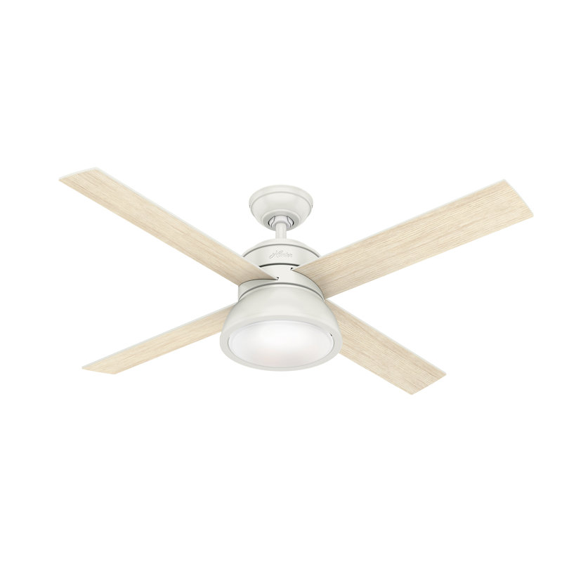 132cm Ceiling Fan with Light Kit, Fresh White/Bleached Oak, Fresh White