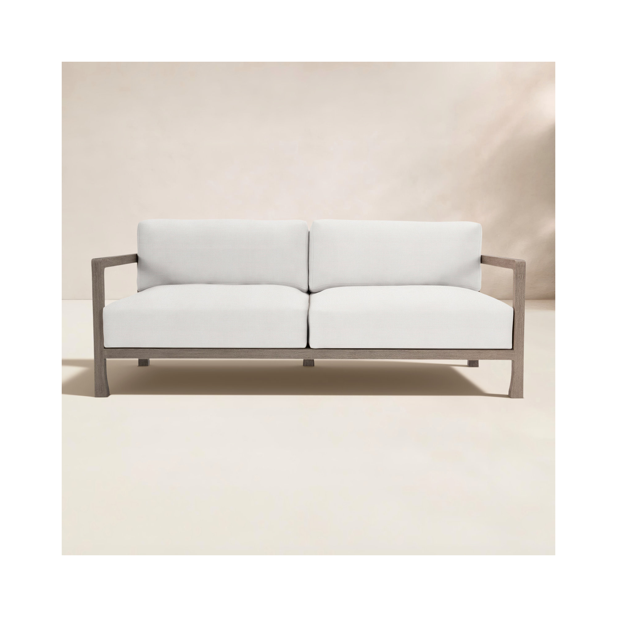 Tanah 80" Wide Outdoor Teak Patio Sofa with Cushions, White Linen 6016-000