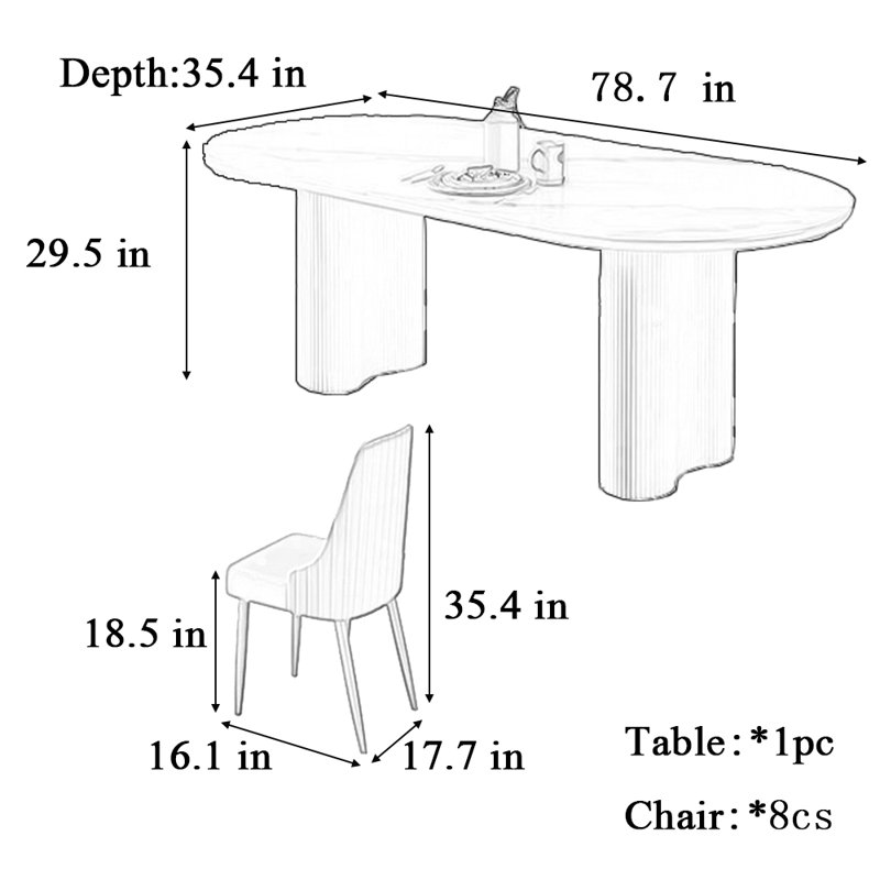 Table et chaises de salle à manger ovales de style crème