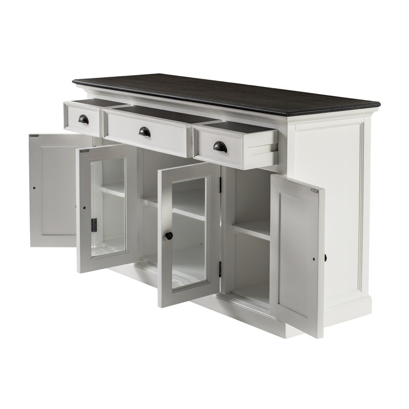 Buffet en bois d'acajou à 3 tiroirs de 57,09 po Guildford, Blanc/Noir