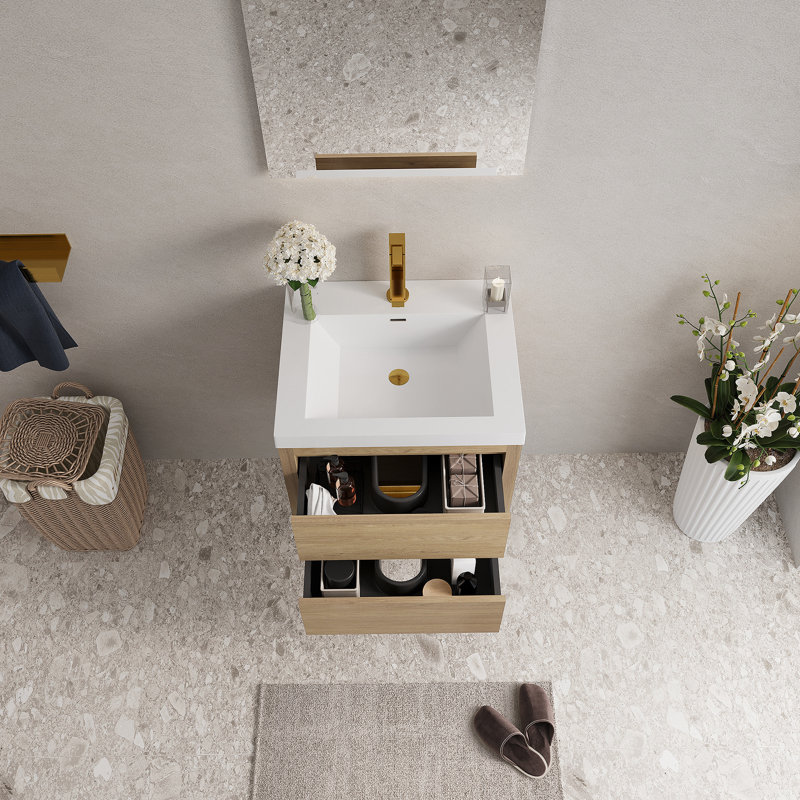 Meuble-lavabo mural avec lavabo, armoire de rangement flottante pour la salle de bain, idéal pour organiser vos articles essentiels et économiser de l'espace