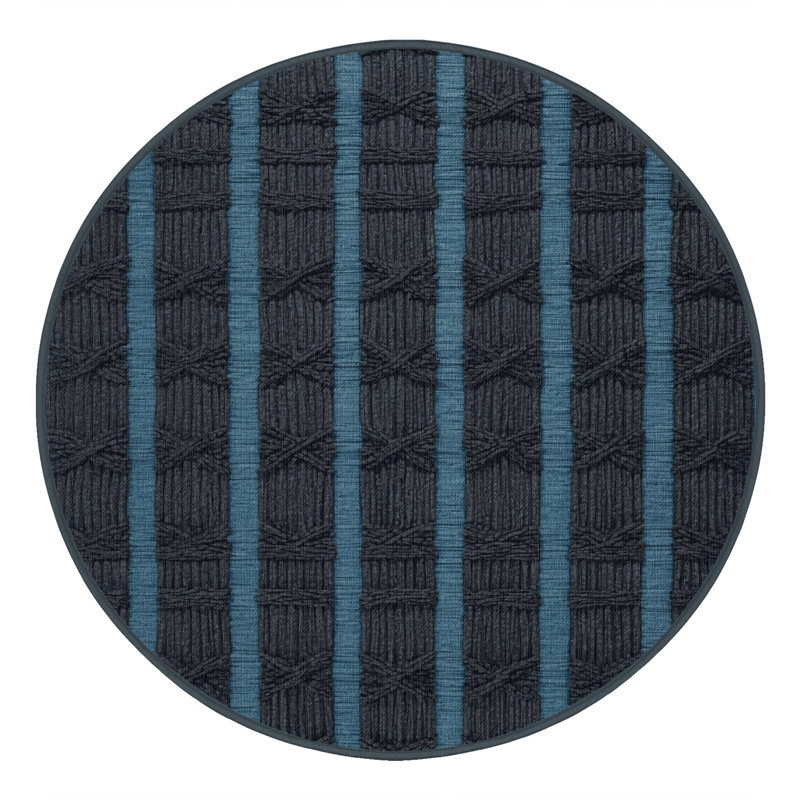 Tapis noir en treillis lavable à la machine, Rond 5 pi