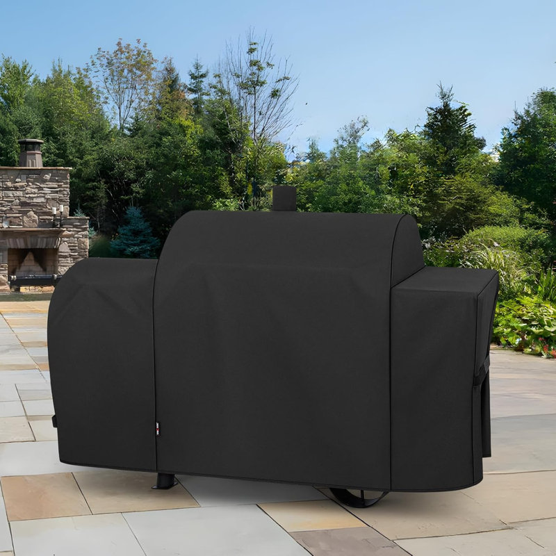 Heavy Duty Waterproof Offset Smoker Cover, Compatible With Oklahoma Joe's Longhorn Combo Grill, Outdoor Fade Resistant Charcoal/Smoker/Gas Combo BBQ Grill Cover, Black