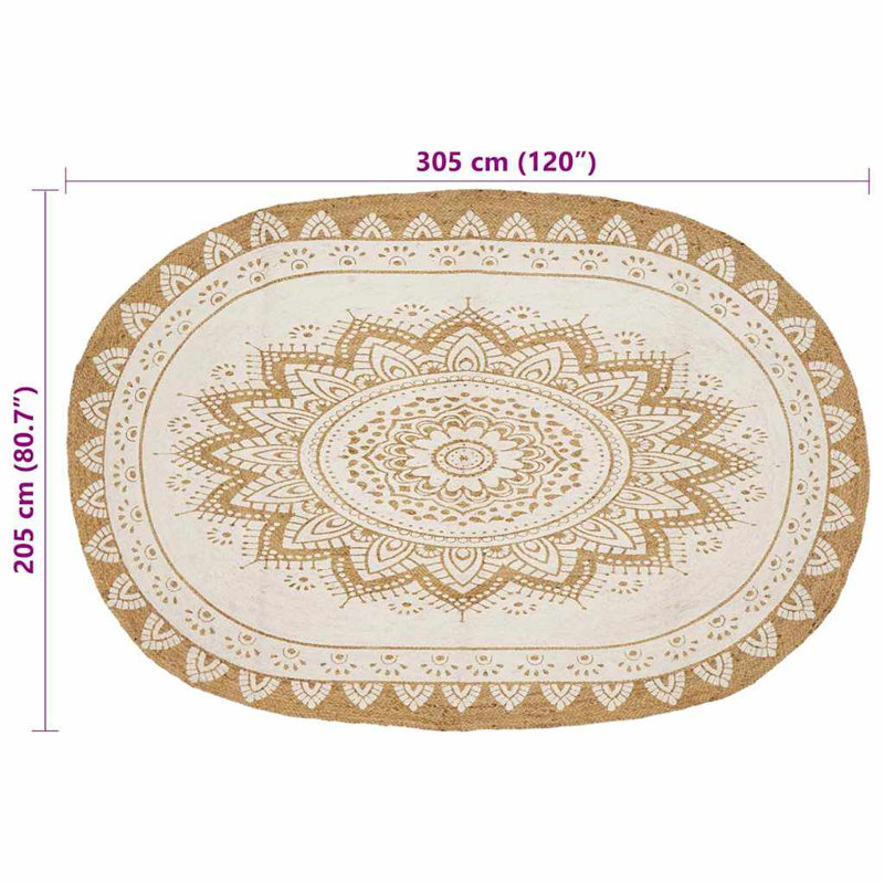 Oval Linen Hand Hooked Area Rug, Oval 205 x 305 cm