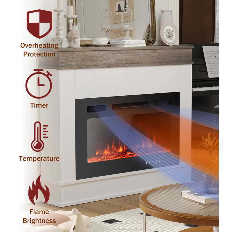 Aeliana Belfry Heating Electric Fire, White, 83.5cm H x 123.5cm W x 19.5cm D