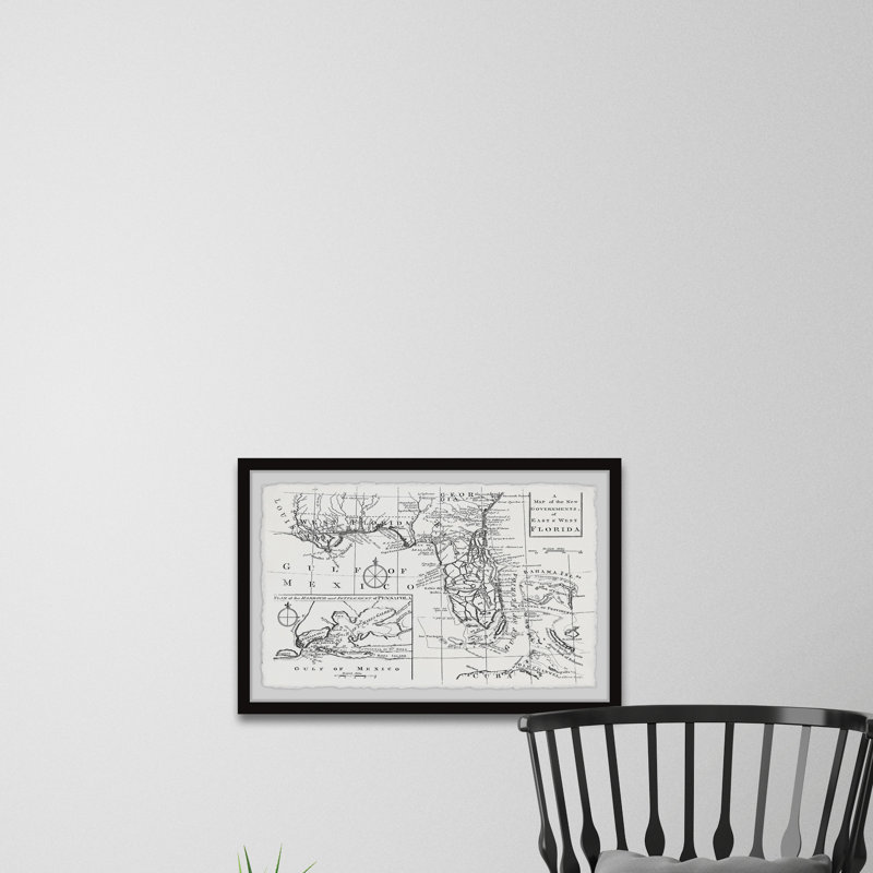 Carte des nouveaux États de l'est et de l'Ouest de la Floride - Reproduction d'art graphique sur papier encadré