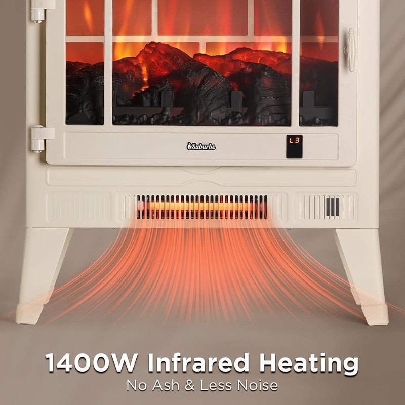 Apria 25" WiFi Electric Fireplace Infrared Heater with Crackling Sound, Timer, Remote Control 1400W, Ivory