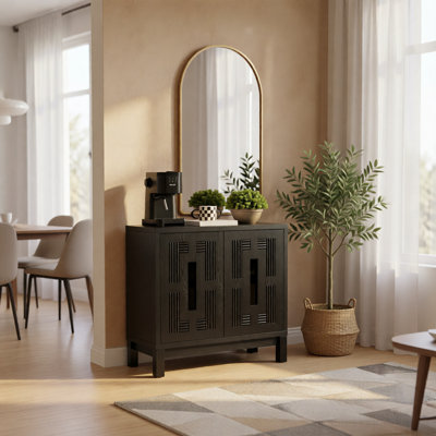 Buffet en bois sculpté avec 2 portes et tablette réglable - 31,5 po Buffet pour le vestibule, noir