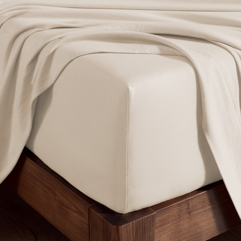 Organic 100% Cotton Jersey Knit Fitted Sheet, Queen Fitted Sheet, Sand