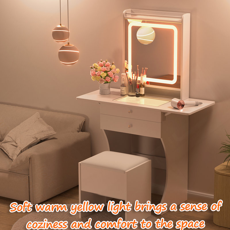 Ensemble de coiffeuse pour petite chambre à coucher, coiffeuse avec tabouret et tiroirs
