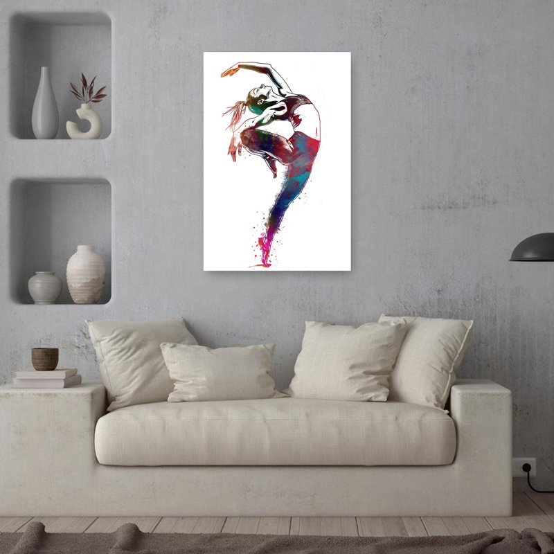«Dynamic Watercolor Dancer», art mural contemporain coloré abstrait, H 36 po x l 24 po