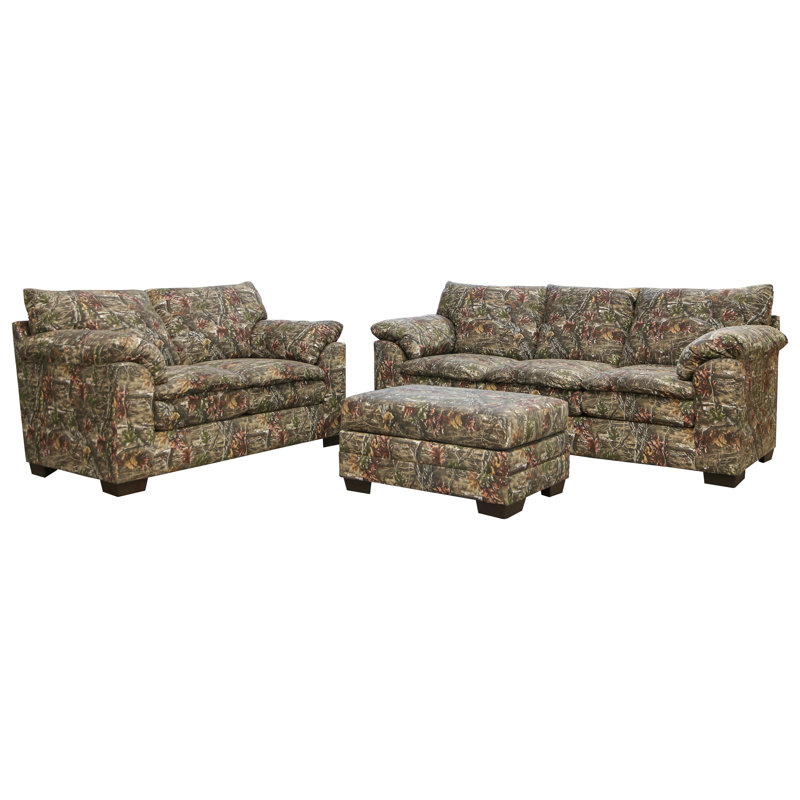 Union Rustic Model Rectangular Upholstered Ottoman in Superflauge Camo Fabric