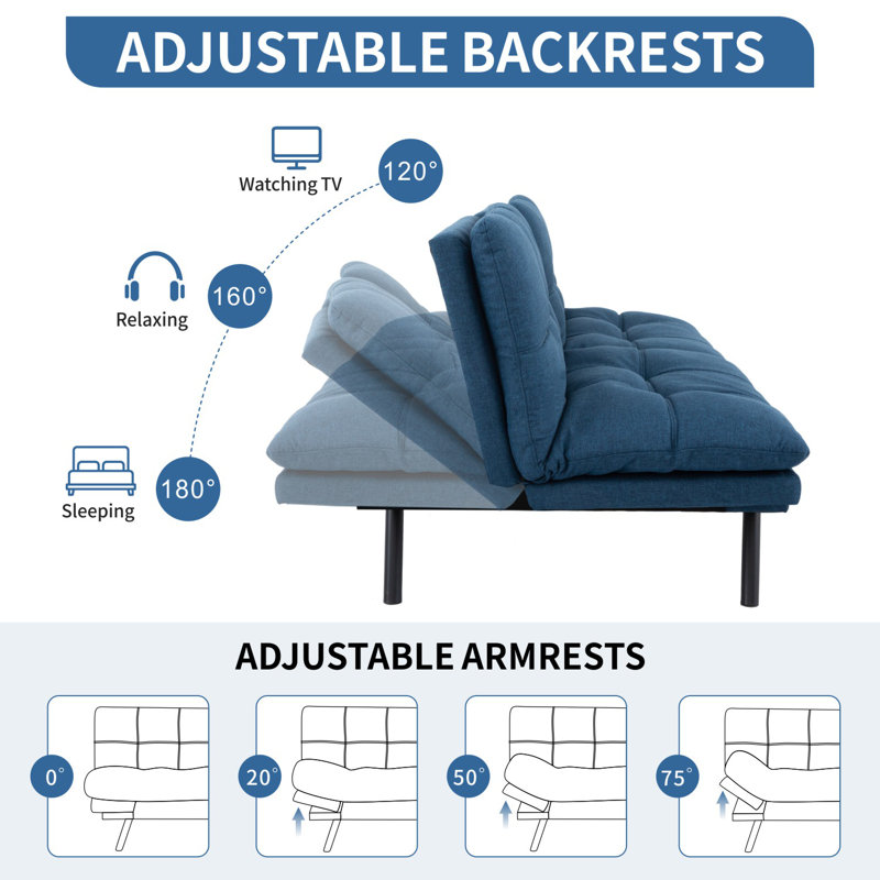 Gurlal Twin 71'' Upholstered Convertible Sofa, Blue Linen