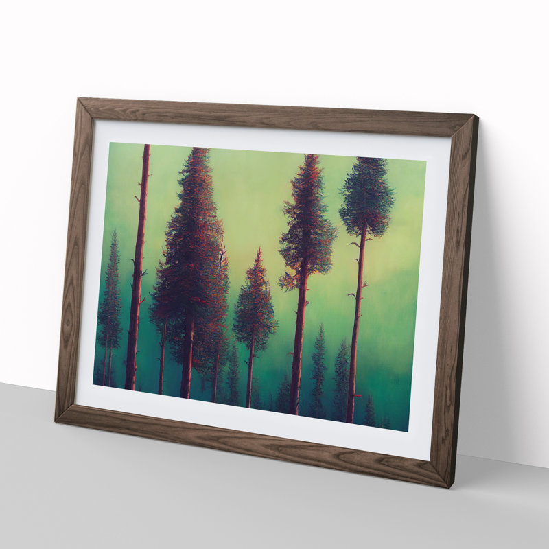 Dashing Pine Tree Forest - Single Picture Frame Print, Walnut Framed, 25cm H x 34cm W x 2cm D