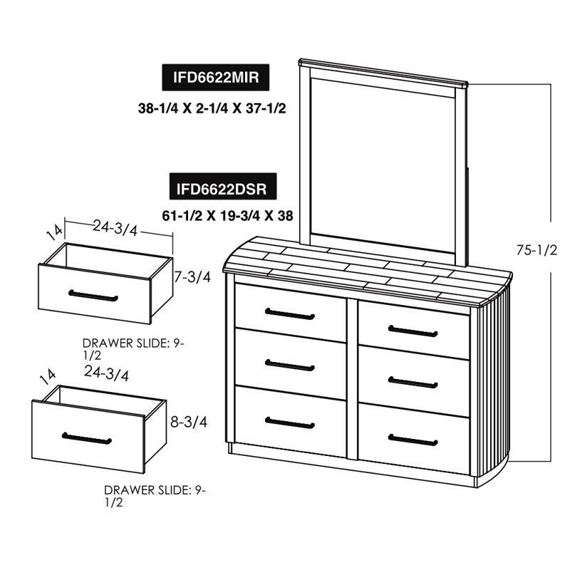 Miroir pour commode, 37,5 po x 38,25 po