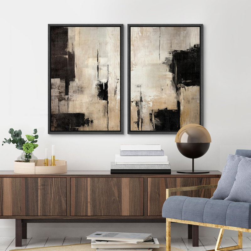 «Pastel Watercolor Blue Smoke Wavess», 2 pièces sur toile, H 24 po x l 36 po, Cadre noir