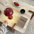 Beige + Brown Stone + Solid Wood Rectangular Coffee Table-1365111740