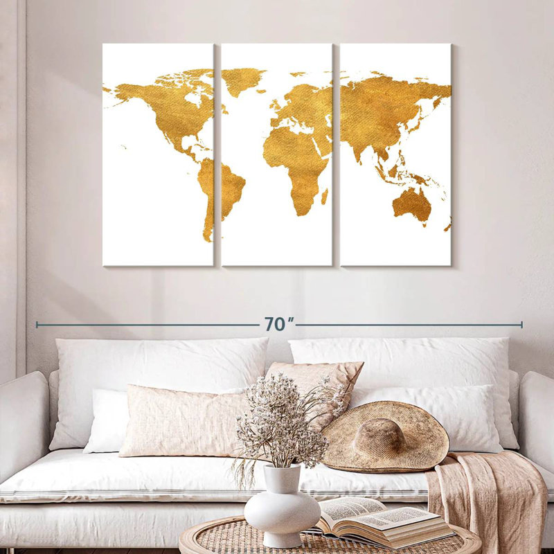 Aliaz Gold World Map Gold Foil, 32" H x 50" W