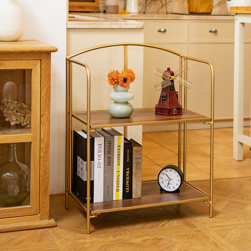 Lejon No Assembly Folding Etagere Bookcase, (2 Shelves ) 26.4" H x 22.4" W x 12.6" D, Gold