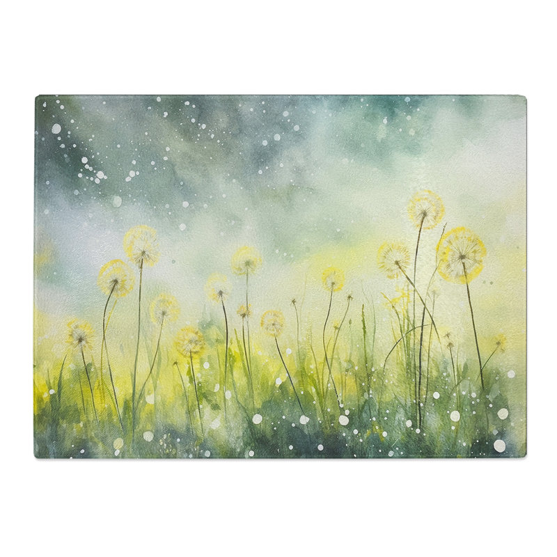 Dandelion Watercolour  Glass Chopping Board