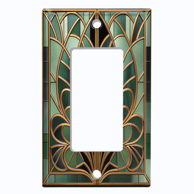 Metal Light Switch Plate Cover; US Standard Size 1 Gang GFI Rocker - Printed Image of Stained Glass Leaves