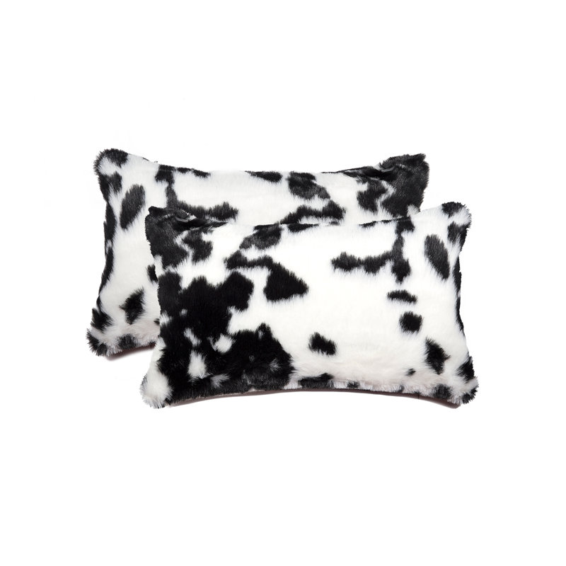 Ensemble de 2 coussins en fausse fourrure Belton de 12 po x 20 po Belton - brun et blanc