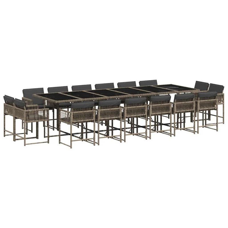 Patio Dining Set with, 16, 73cm H x 330cm W x 106cm D, Grey Cushion/Grey Frame